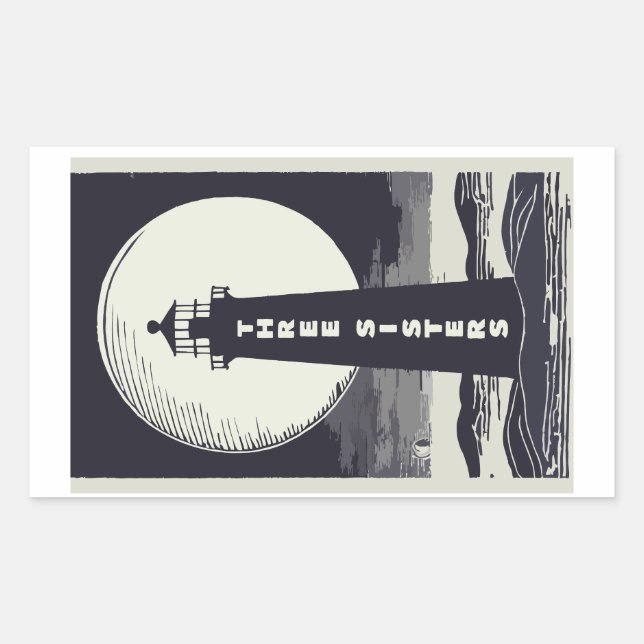 Three Sisters Lighthouse Massachusetts Moon Rectangular Sticker (Front)