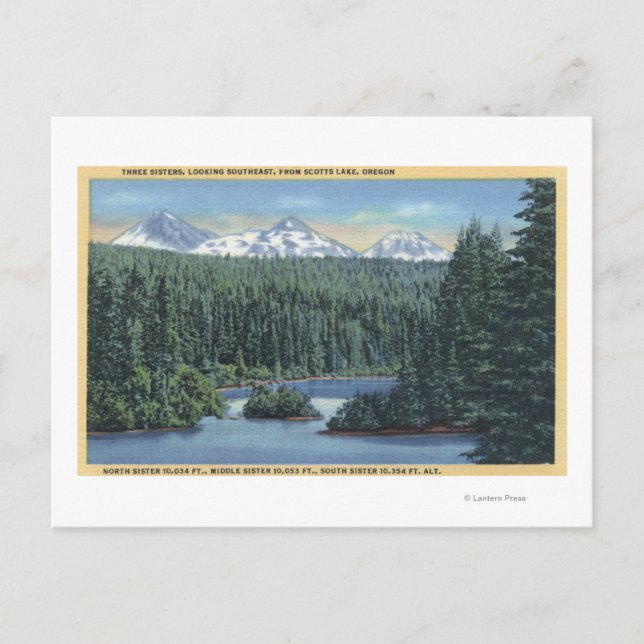 Three Sisters Mountains Near Bend, OR from Scott Postcard (Front)