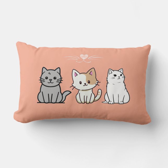 Three Sitting Cats Illustrations Lumbar Cushion (Front)