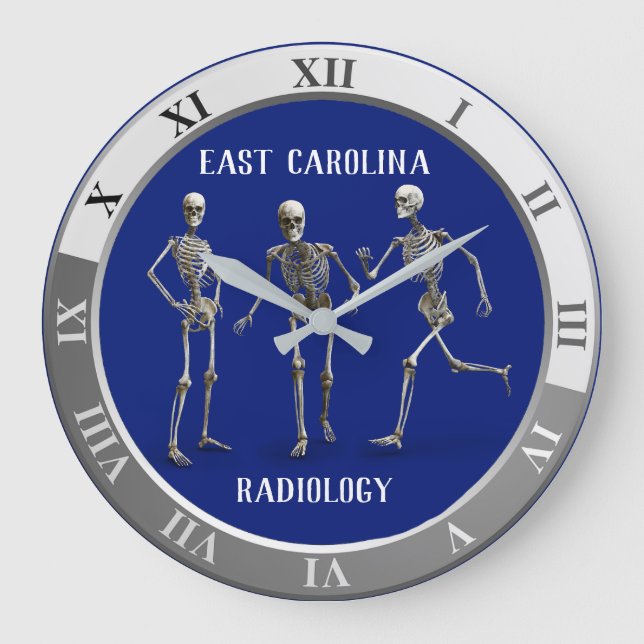 Three Skeletons in Action Your Department Name Large Clock (Front)