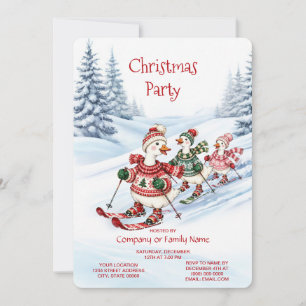 Three Skiing Ducks Christmas Party Invitation