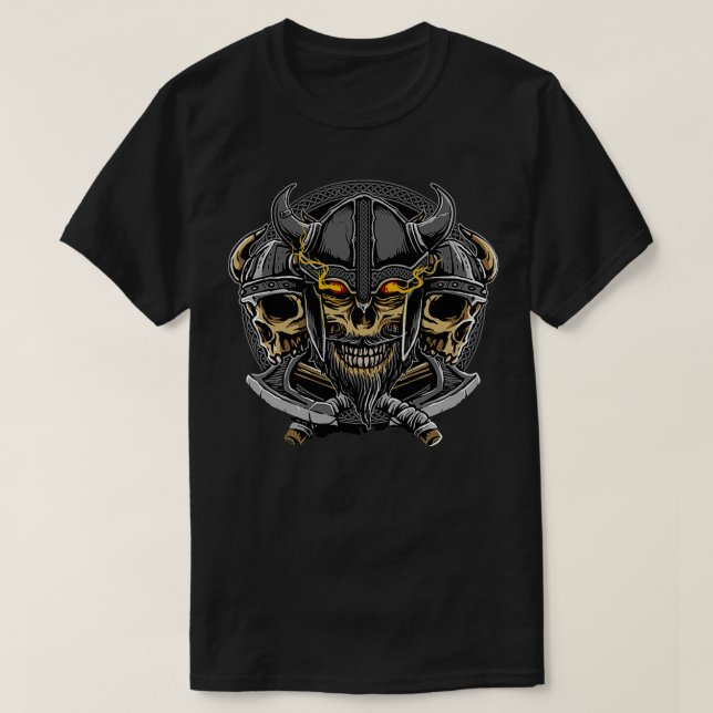 Three Skull Armoured Vikings With Axes Classic TSh T-Shirt (Design Front)