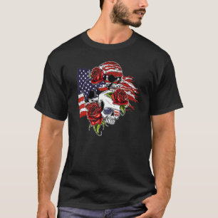 Three Skulls American Flag Patriotic Independence T-Shirt
