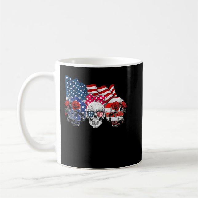Three skulls happy independence day 4th of july am coffee mug (Left)