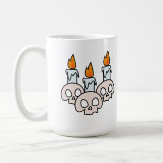 Three Skulls with Burning Candles Coffee Mug
