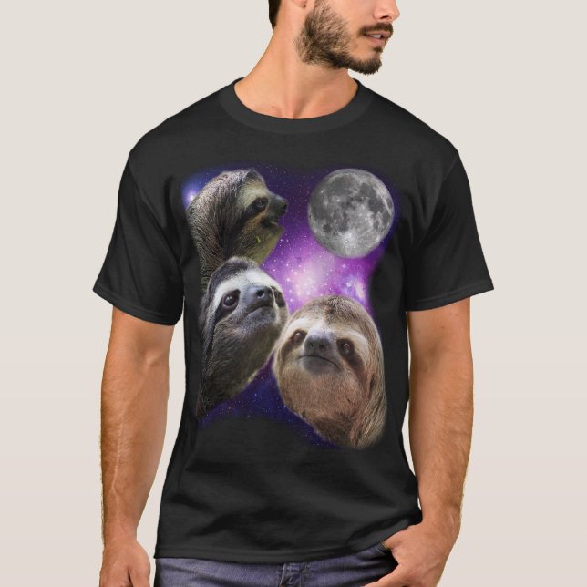 Three Sloths Howling At Moon Like Wolves T-Shirt (Front)