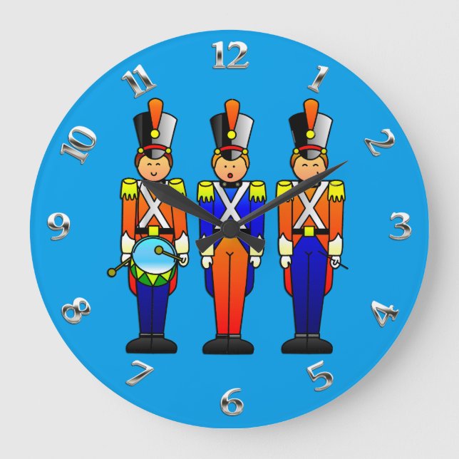 Three Smart Toy Soldiers on Parade Large Clock (Front)