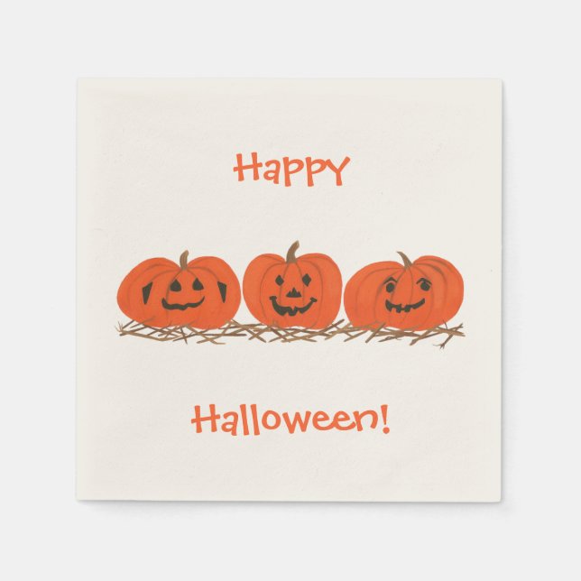 Three smiling pumpkins Happy Halloween Napkins (Front)