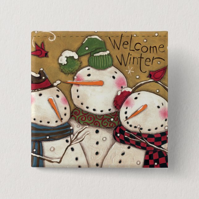Three Snowmen 15 Cm Square Badge (Front)