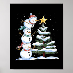 Three Snowmen Are Arranging A Christmas Tree Cute Poster