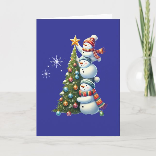 Three Snowmen Cute Holiday Blank Christmas Card (Front)