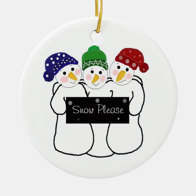 Three Snowmen with Snow Sign Ceramic Tree Decoration (Front)