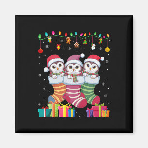 Three Snowy Owl In Sock Funny Boys Girls Kids Chri Magnet