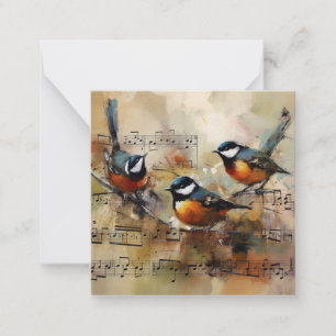 Three Songbirds on Sheet Music Watercolor Painting Card