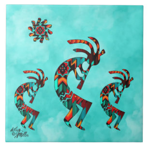 Three Southwest Kokopelli Ceramic Tile