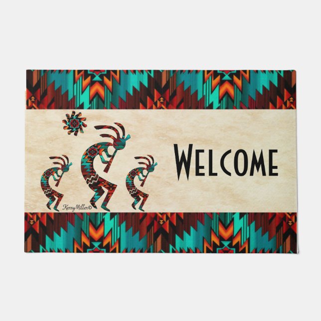 Three Southwest Kokopelli Doormat (Front)