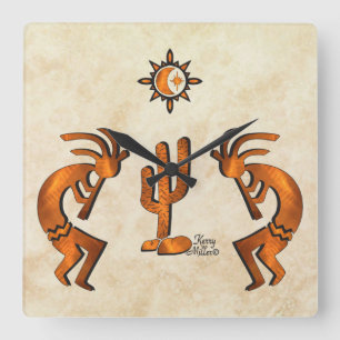 Three Southwest Kokopelli  Square Wall Clock