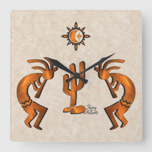 Three Southwest Kokopelli  Square Wall Clock