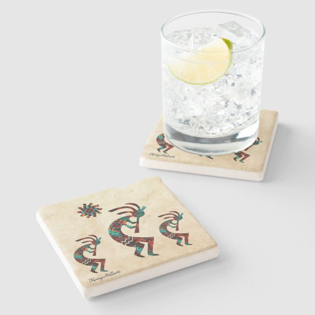 Three Southwest Kokopelli Stone Coaster (Side)