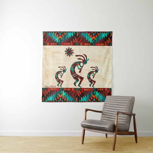Three Southwest Kokopelli Tapestry (In Situ)