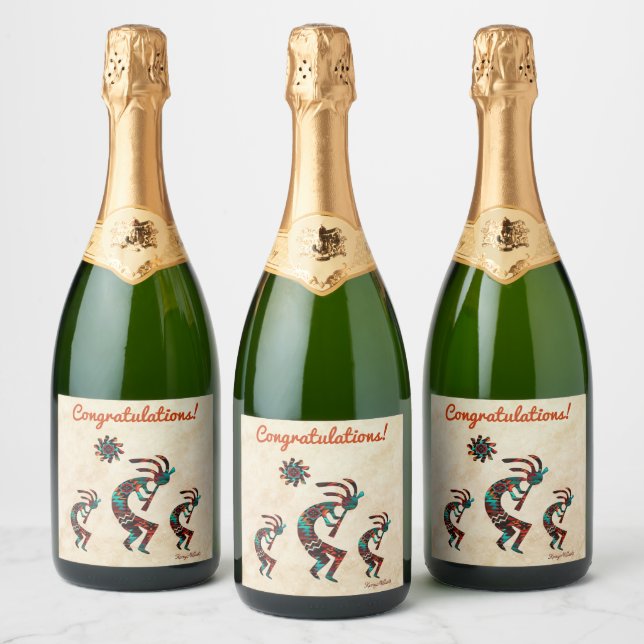 Three Southwest Kokopelli  Wine Label (Bottles)