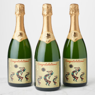 Three Southwest Kokopelli  Wine Label