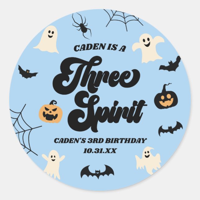 Three Spirit Blue Halloween 3rd Birthday Party Classic Round Sticker (Front)