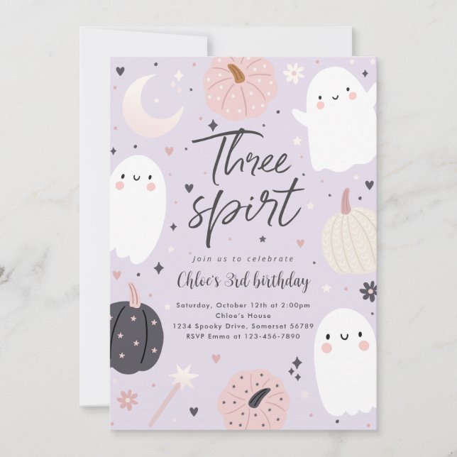 Three Spirit Boho Halloween Ghost 3rd Birthday Invitation (Front)
