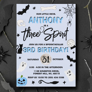 Three Spirit! Boys Halloween 3rd Birthday Invitation