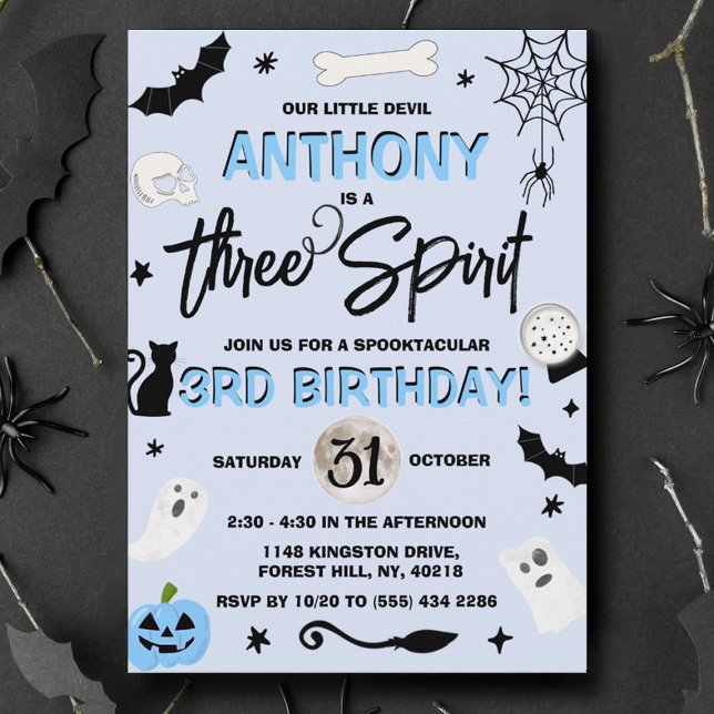 Three Spirit! Boys Halloween 3rd Birthday Invitation (Creator Uploaded)