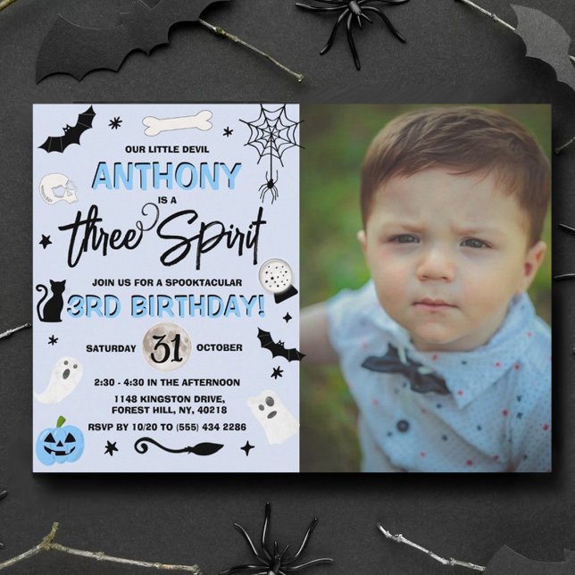 Three Spirit! Boys Halloween 3rd Birthday Photo Invitation (Creator Uploaded)
