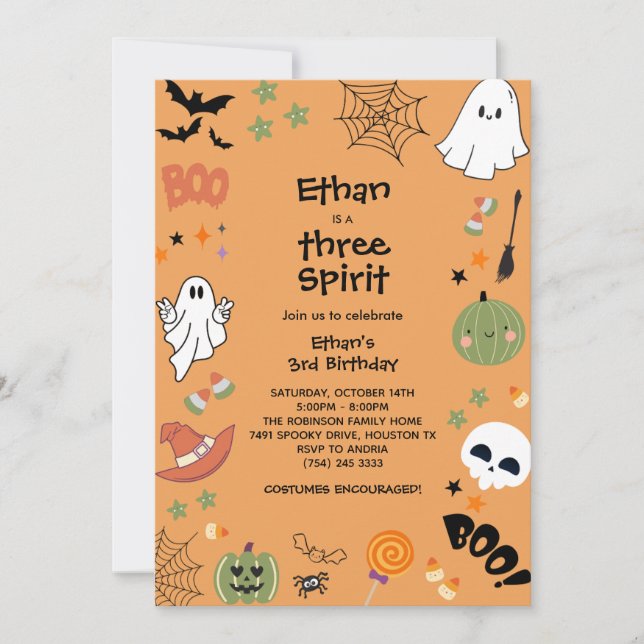 Three Spirit Cute Ghost Halloween 3rd Birthday  Invitation (Front)