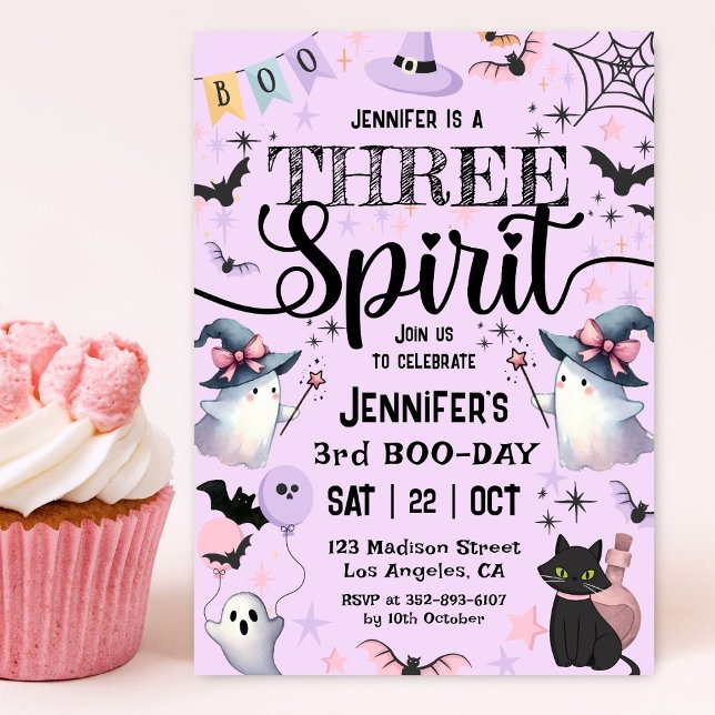 Three Spirit Cute Ghosts Halloween 3rd Birthday Invitation (Creator Uploaded)