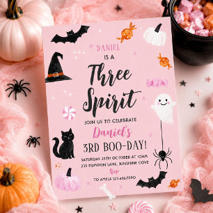 Three Spirit Cute Halloween Ghost 3rd Birthday Invitation