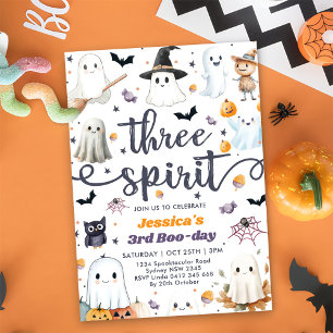 Three Spirit Cute Halloween Ghost 3rd Birthday Invitation