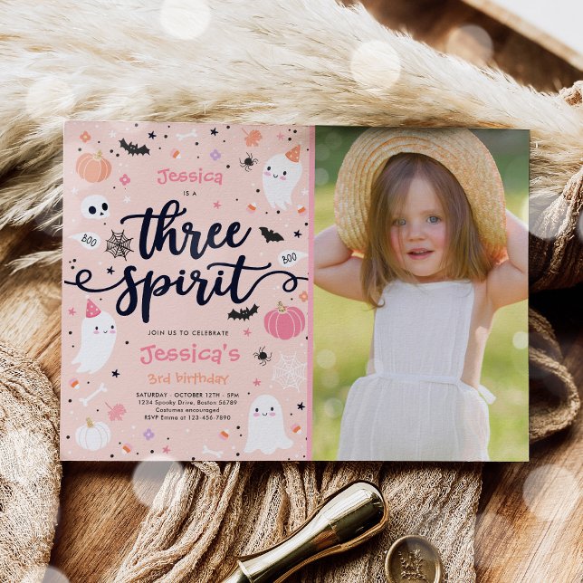 Three Spirit Cute Halloween Ghost 3rd Birthday Invitation (Creator Uploaded)