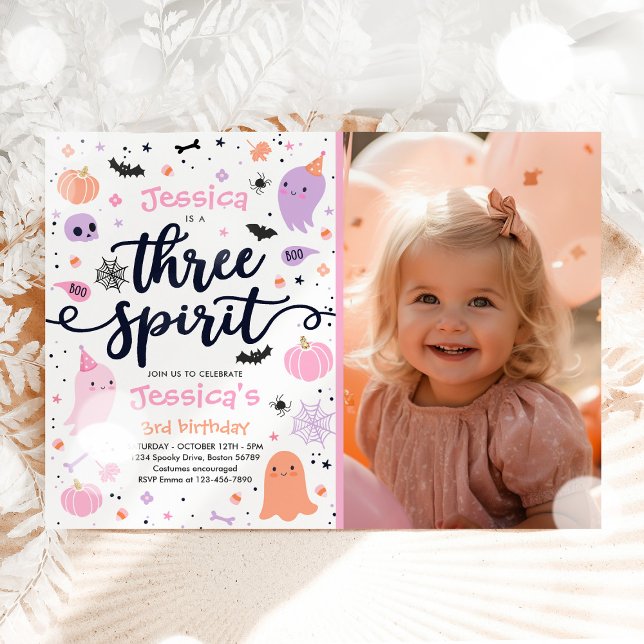 Three Spirit Cute Halloween Ghost 3rd Birthday Invitation (Creator Uploaded)