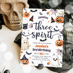 Three Spirit Cute Halloween Ghost 3rd Birthday Invitation