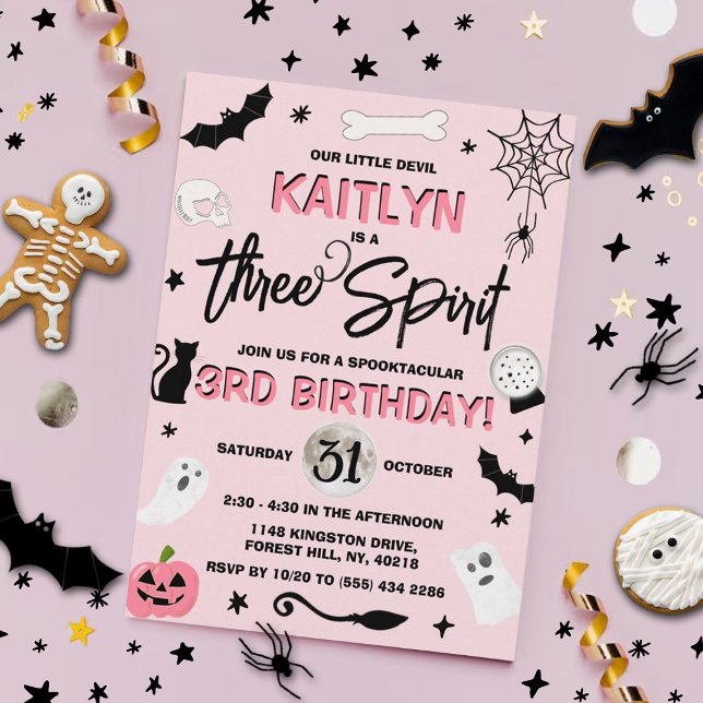 Three Spirit! Girls Halloween 3rd Birthday Invitation (Creator Uploaded)