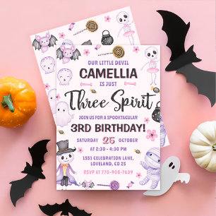 Three Spirit Girls Halloween 3rd Birthday Party Invitation