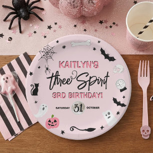 Three Spirit! Girls Halloween 3rd Birthday Party Paper Plate