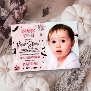 Three Spirit! Girls Halloween 3rd Birthday Photo Thank You Card