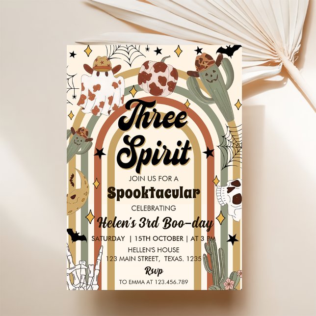 Three Spirit Groovy Cactus Halloween Birthday Invitation (Creator Uploaded)
