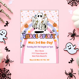 Three Spirit Groovy Ghost Halloween 3rd Birthday Invitation