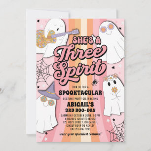 Three Spirit Groovy Halloween Third Birthday Party Invitation