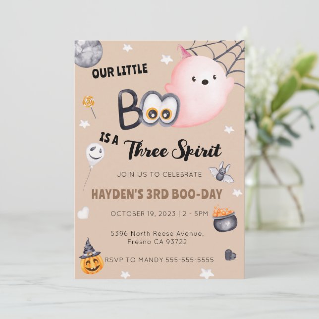 Three Spirit Halloween 3rd Birthday Invitation (Standing Front)