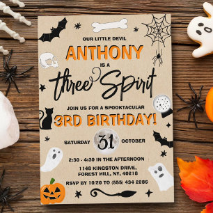 Three Spirit! Halloween 3rd Birthday Invitation
