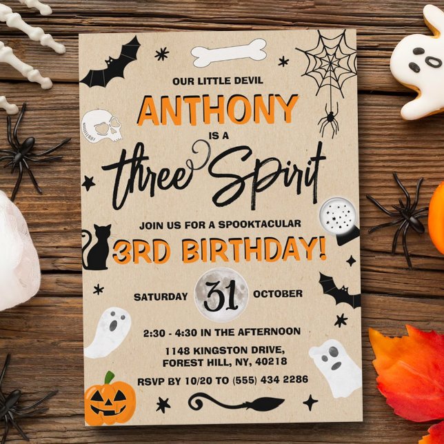 Three Spirit! Halloween 3rd Birthday Invitation (Creator Uploaded)