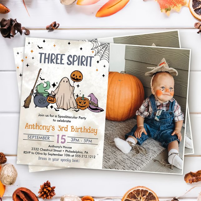 Three Spirit Halloween 3rd Birthday Party Photo Invitation (Creator Uploaded)