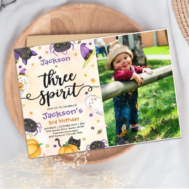 Three Spirit Halloween 3rd Birthday Photo Invitation (Creator Uploaded)